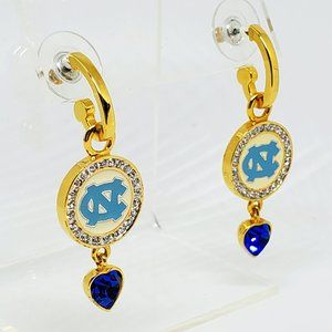 Danbury Mint North Carolina Tar Heels 24K GP Swarovski Crystal Dangle Earrings